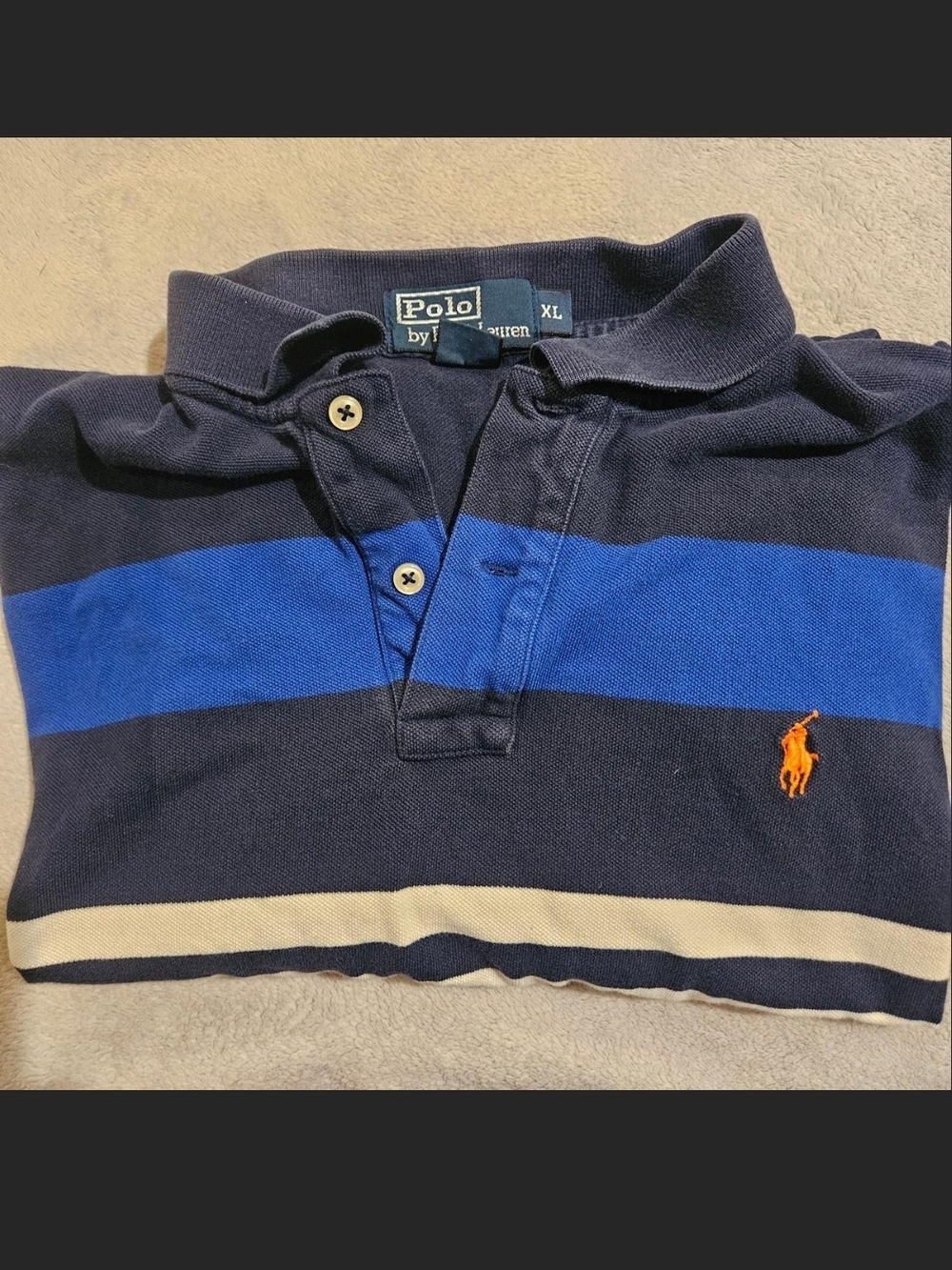 Classic Polo by Ralph Lauren Men's Navy & Blue Striped Rugby Sweater